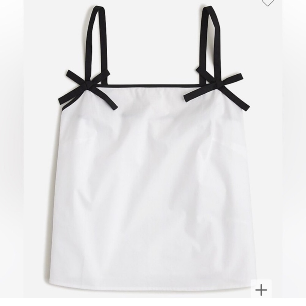 J. Crew White Bow-Strap Tank Top with Black Bow Accents NWOT